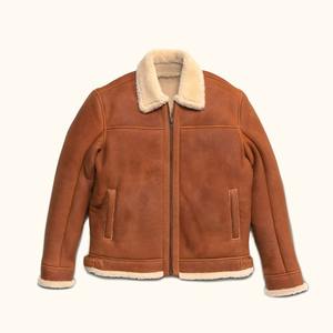 Blouson aviateur en toile style motard grande taille pour homme en peau de mouton véritable hiver chaud respirant Logo avant Vintage - Product Image 1