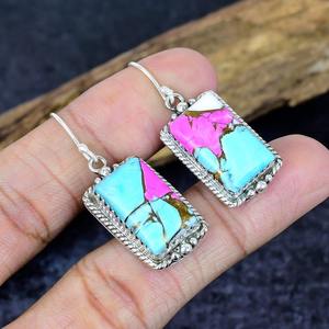 Ensemble de bijoux vintage turquoise, bleu dahlia, rose, en argent sterling, avec pendentif, bague et boucles d'oreilles, plaqué or rhodié, serti - Product Image 2