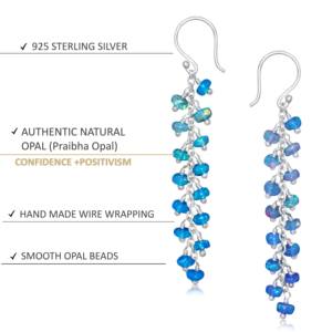 Pendientes Largos de Plata de Ley 925 con Ópalo Paraiba y Cuentas, Joyería Hecha a Mano, Regalo para Bodas y Cumpleaños de Mujeres - Product Image 4