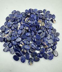 หินโซดาไลต์ขัด10x14mm-15x20mm รูปไข่สีฟ้าเรียบอัญมณีหลวมสำหรับทำเครื่องประดับอัญมณีขายส่ง - Product Image 3