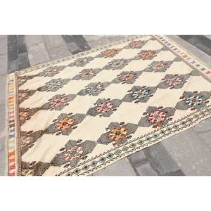 Alfombra de lana blanca tradicional 5,3X7,3 pies hecha a mano rectángulo turco patrón de pasillo diseño de retazos látex de 10mm para dormitorio - Product Image 4