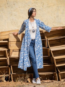 ผ้าฝ้ายสีฟ้าพิมพ์ลายดอกไม้ V คอชุดเดรสสําหรับผู้หญิงเซ็กซี่ฤดูร้อนชายหาดสวมใส่และชุดนอนสําหรับฤดูใบไม้ผลิและฤดูใบไม้ร่วง - Product Image 2