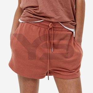 Pantalones cortos de gimnasio personalizados de cintura alta para mujer, pantalones cortos de entrenamiento de lana transpirable con cierre de cordón, pantalones cortos calientes con patrón de bolsillos para Yoga y correr - Product Image 3