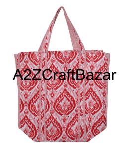 Sac fourre-tout en coton fait main matelassé indien du Rajasthan pour femmes, grand sac à bandoulière à rayures ethniques imprimé en bloc, sac de plage à longue poignée - Product Image 1