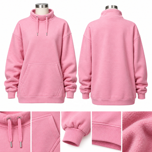 Sudadera con Capucha Rosa para Mujer, Estilo Sorority, OEM, Hombros Caídos, Bolsillo Tipo Canguro, Felpa, Corte Holgado, Informal, para Invierno - Product Image 1