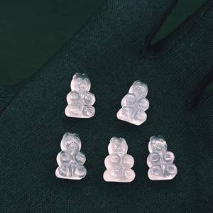 Cuentas de Piedras Preciosas Talladas en Forma de Oso de Peluche de Cuarzo Rosa, Dijes Minimalistas para Joyería - Product Image 1
