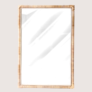 Miroir carré de luxe moderne en rotin tissé Tenture murale design simple Décoration intérieure bohème pour salle de bain pour les mariages - Product Image 1