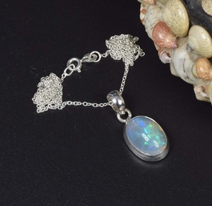 Opale éthiopienne 925 pendentif chaîne de pierres précieuses en argent sterling avec ou sans chaîne pierre de naissance d'octobre cadeau de pierre naturelle pour anniversaire - Product Image 3