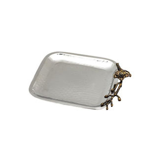 ถาดเสิร์ฟทรงรีสแตนเลสหรูหราพร้อมที่จับรูปใบไม้ไม้ไผ่สำหรับตกแต่งบ้านและโรงแรม - Product Image 3