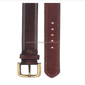 Double Stitching Durable Leather Casual <b>Belt</b> With Adjustable Brass Buckle in <b>Dark</b> <b>Brown</b> Luxury Leather - Product Image 6