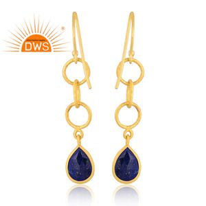 Nueva llegada de plata esterlina 18K chapado en oro Natural lapislázuli piedra preciosa colgante pendiente joyería fabricante - Product Image 4