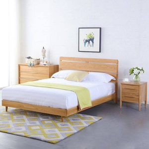 Cadre de lit King & Queen Size moderne en bois massif de haute qualité avec ensemble de chambre à coucher à lattes en bois - Product Image 1