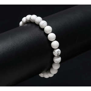 White Howlite Handmade 8 mm Healing Crystal <b>Bracelet</b> 7 Inches Stretch Fit Ball Pattern for Gift - Product Image 4