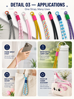Dragonne de téléphone portable en nylon tressé coloré avec double clip et languette de fixation, accessoires DIY