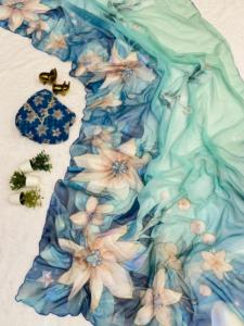 Sari de Chifón Ligero, Ropa India y Pakistaní, Última Moda Tradicional, Blusa de Seda de Chifón Pesado - Product Image 6