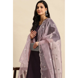 Conjunto de Kurta Recta de Rayón Morado para Mujer con Dupatta, Estilo Indio-Pakistaní, Salwar Kameez Pakistaní para Fiesta, Tela de Red - Product Image 2