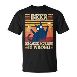 Camiseta con diseño vintage de Beer Because Murder Is Wrong Cat, camiseta negra para hombre - Product Image 1