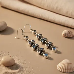 925 Silver Drop Earrings with Blue Gemstones Water Drop <b>Butterfly</b> Shape Featuring Pearl Diamond Turquoise for Wedding Party <b>Gift</b> - Product Image 2