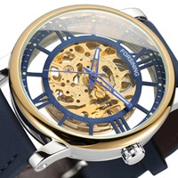 Montre automatique pour homme FORSINING Official 3D Skeleton, rétro, lumineuse, mécanique, 41 mm, étanche, bracelet en cuir, ovale