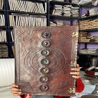 Journal en cuir écologique personnalisé avec pierres d'agate géantes 7 chakras, motif floral et de lecture, 13x10 pouces