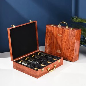 Boîte cadeau en bois laqué rouge pour vin, avec logo personnalisé, en stock, pour 1, 2, 4 ou 6 bouteilles, emballage de luxe pour vin. - Product Image 4