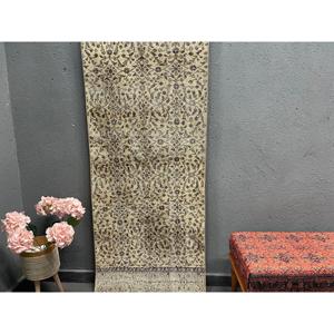 2.6x6.4 ft Vintage Accent Rug, <b>Brown</b> Beige Turkish Polka dot <b>Wool</b> Rug - Product Image 2