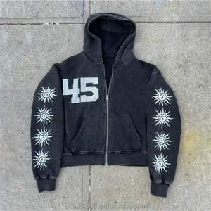 Sudaderas con capucha para hombre, ropa de calle personalizada, gráfico Dtg, fabricantes desgastados, recortada, Vintage, piedra lavada, Zip up, Sudadera con capucha de peso pesado para hombres - Product Image 1