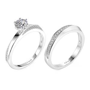 Anillo de Compromiso de Plata de Ley Jeulia con Diseño Trenzado y Brillantes para Pareja - Product Image 1