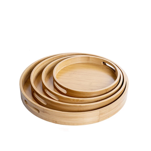 Vente chaude 4 Pcs Plateau de service de nourriture de forme ronde en bois d'acacia au prix de gros fabriqué en Inde avec la meilleure qualité de SCI - Product Image 1