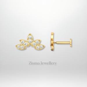 ขายส่งต่างหูเพชรเม็ดกลม5กลีบทอง14K เจาะกระดูกอ่อนเกลียวภายในเครื่องประดับ - Product Image 3