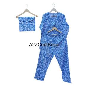 Conjunto de Pijama para Mujer, 100% Algodón, Estampado Floral Digital, Cuello con Cordón, Mangas Cortas, Largo Completo, a la Moda - Product Image 5