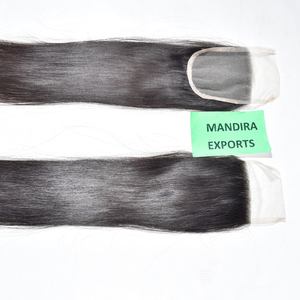 Precio al por mayor Cutícula alineada Cabello de un solo donante Virgen cruda Paquetes naturales indios HD Encaje suizo Straight Temple Cabello humano - Product Image 5
