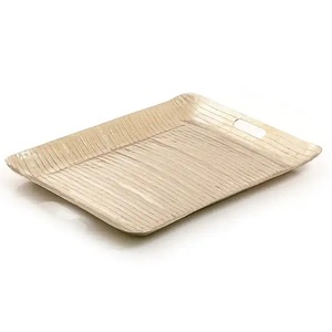 Handicrafts Metal Serving <b>Tray</b> <b>Silver</b> Polished for Home and Hotel Tabletop Food And <b>Drinks</b> Serving <b>Trays</b> With Gold Handle - Product Image 6