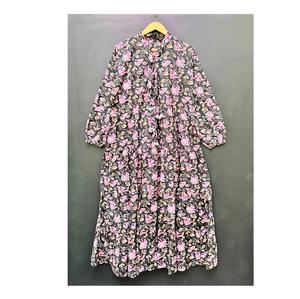 Robe mi-longue en coton imprimé de créateur pour femmes, décontractée, naturelle, écologique, ethnique, tendance, utilisation quotidienne, approvisionnement mondial - Product Image 1