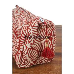 Sac de maquillage en coton d'inspiration florale léopard de grande capacité étui à cosmétiques de voyage portable durable fermeture à glissière à la mode - Product Image 3