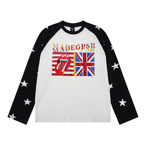 Unisex Long Sleeve <b>Raglan</b> T-Shirt With Stars And Flags Print Crew Neck Streetwear Regular Fit 100% Cotton Knitted Breathable - Product Image 1