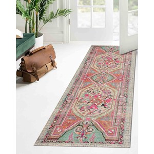 Tapis ethnique coloré : motif Oushak délavé, tapis imprimé de style turc, tapis à poils doux - Product Image 4