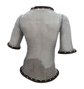Chainmail Shirt Renaissance Haubergeon Medieval Media manga Armadura hecha para aluminio 10 Butted Ring con ribete de cuero - Product Image 2