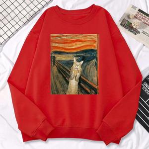 Casual Street Femme Pull Peinture À L'huile Cat's Dusk Print Sweat À Capuche Confortable Polaire Sweat Lâche Chaud Femme Sportswears - Product Image 1