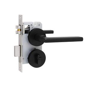 Ensemble de poignées de <span class=keywords><strong>porte</strong></span> en acier inoxydable noir moderne, installation facile, design ambidextre, commande poussoir-tiroir pour portes intérieures - Product Image 1