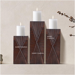 Portavelas de pilar de madera de mango puro tallado a mano marrón, candelabro de madera decorativo rústico para el hogar, mesa, decoración festiva - Product Image 2