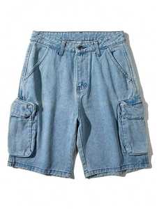 กางเกงขาสั้นผ้ายีนส์ซักได้สำหรับผู้ชายกางเกงขาสั้นผ้ายีนส์เอวสองชั้นแบบ100% - Product Image 3