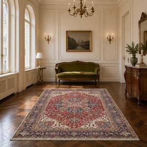 Netline Home <b>Crossed</b> Border Crimson <b>Red</b> Traditional Washable Rug - Product Image 6