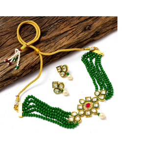 Parure de collier ras-du-cou de luxe en cristal vert plaqué or, bijoux vintage raffinés ornés de zircon, perle et diamant, idéal pour cadeau de fête - Product Image 2