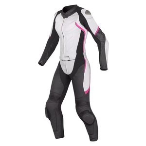 Costume en cuir de moto coupe-vent imprimé pour femmes de qualité supérieure rose/blanc/noir 2 pièces CE Protections blindées combinaison de course - Product Image 2