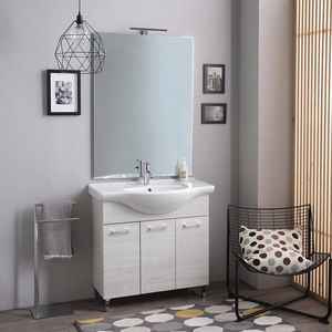 Meuble de salle de bain moderne sur pied à 3 portes 85 cm en chêne blanc avec lavabo Ravenna 85 cm en chêne blanc 3 portes - Product Image 1