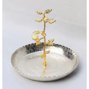 Support en métal design unique avec bol en aluminium argenté à 3 compartiments coulé et plaqué or poli résistant à la chaleur - Product Image 2