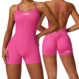 Custom Women Bodysuit Adjustable <b>Spaghetti</b> <b>Strap</b> Jumpsuits Cross Back Sleeveless Wear Women Running Fitness Yoga Wear Wholesale - Product Image 1