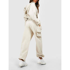 <b>Women's</b> Custom Logo Cropped Fleece Hoodie Drop Shoulder <b>Zip</b> <b>Up</b> Cotton Hooded <b>Jacket</b> - Product Image 2