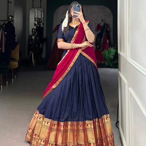 Estilo tradicional damas de honor Lehenga Choli hermosa tela de seda pura Chanderi con Zari tejido borde trabajo boda desgaste - Product Image 1